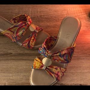 sandals, cork-wedge heal, 2.5” wedge, Size 7.